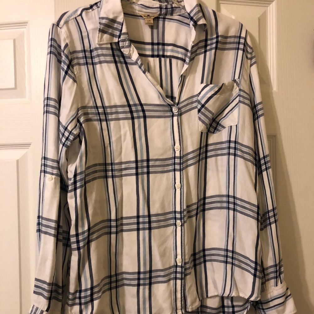 Blue and White Plaid Print top
